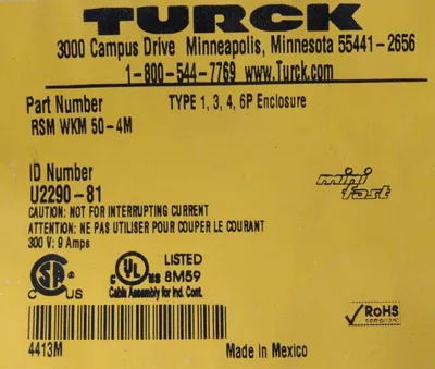 NEW TURK RSMWKM50-4M CORDSET U2290-81 RSMWKM504M