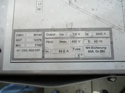 2500 Amp., 6 VDC, 480 VAC, Plating Electronic GMBH, power stations PE 3000, plating power supply