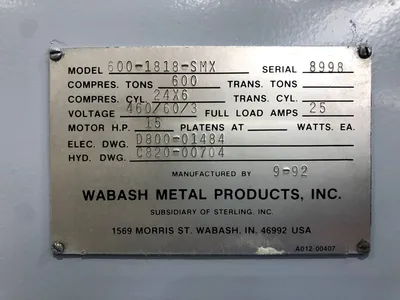 USED 1992 WABASH WABASH 600-1818-SMX PRESS