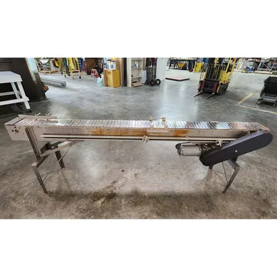 Used 7.5"W X 10'L Stainless Steel Tabletop Belt Chain Conveyor