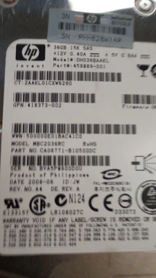 USED HP HP DH036BAAKL 36GB 15,000 RPM 2.5 in. SAS HDD 459889-001