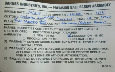 REFURBISHED BARNES BWO-71791 X AXIS BALL SCREW 84" BWO71791
