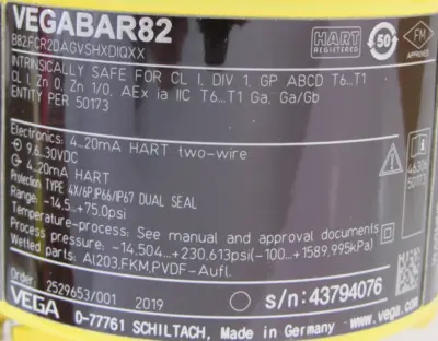 NEW VEGA VEGABAR82 PRESSURE TRANSMITTER B82FCR2DAGVSHXDIQXX PN166946