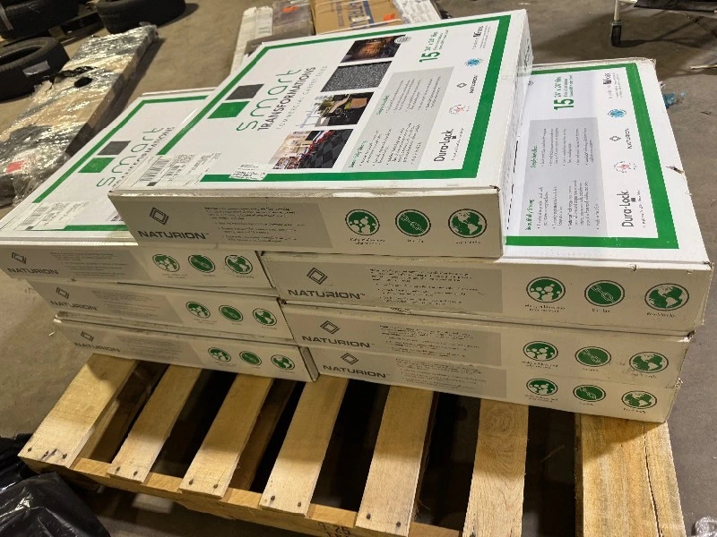 Pallet with 7 boxes of Dura lock Contender - Sky - Gray Commercial/Residential 24 x 24 in. Peel and Stick Carpet Tile Square (60 sq. ft.)