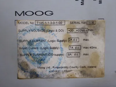 Moog T196-1-1-3-0-1-00 ParCon Jr. Parison Programmer Assembly C16303-001 Used