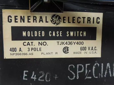General Electric TJK436Y400 Molded Case Switch 400 Amps 600 Volts Used