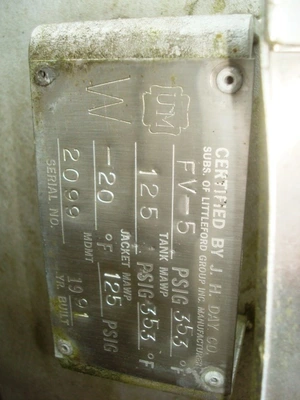 4,000L S/S JKTD Vacuum Conical J. H. Day Mixer Model 1225MBX