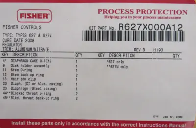 NEW FISHER R627X000A12 REPAIR KIT 627 & 627M