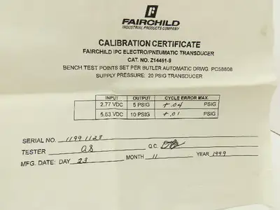 Fairchild T5200-90 Electro Pneumatic Pressure Transducer 1-9VDC 3-15PSIG