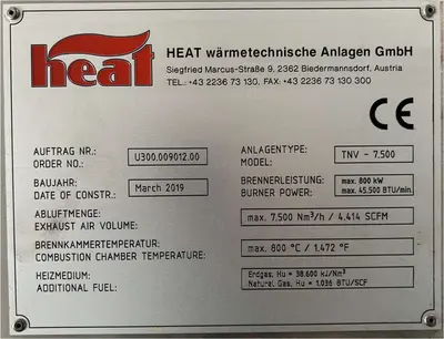 Used 2019 HEAT TNV-7.500 Incinerators New Jersey US | Perry Equipment #871132