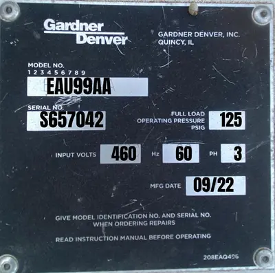 Used 2022 GARDNER DENVER EAU99AA Air Compressors (Misc) Ohio US | C3 SURPLUS LLC #1389782