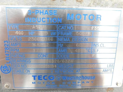 Used Westinghouse P3504 A.C. Motors Ohio US | Equipment Recovery Corp. #1331193