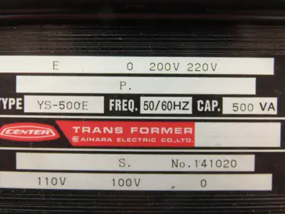 Center YS-500E Step-Down Power Transformer 500VA 1Ph Pri 200/220V Sec 100/110V