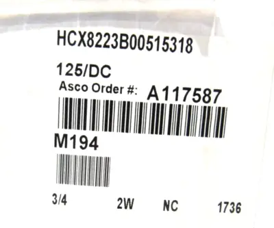 NEW ASCO HCX8223B00515318 SOLENOID VALVE 125DC