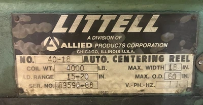 USED LITTELL MATERIAL HANDLING MACHINERY 40-18