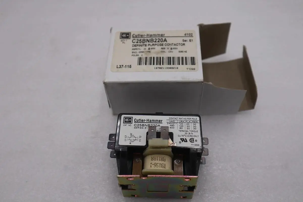 Eaton C25bnb220a Cutler-Hammer 120Vac Non-Reversing Definite Purpose Contactor