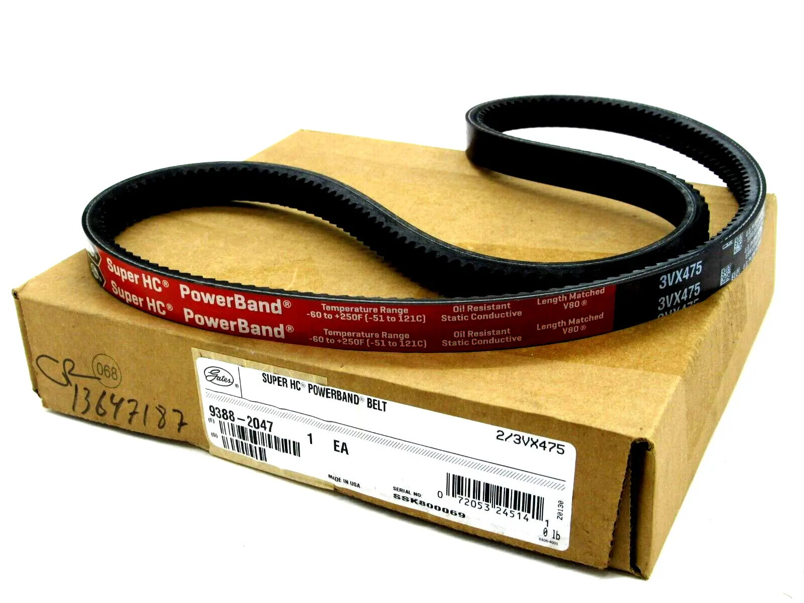 NEW GATES 2/3VX475 SUPER HC POWERBAND BELT 9388-2047 23VX475