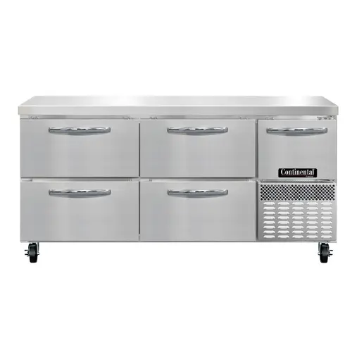 Continental FA68N-D 68" W Worktop Freezer W/ (3) Sections, (1) Door, (4) Drawers, 115v