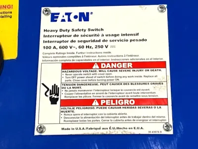 Used Eaton OEM Line Isolation Safety Switch 600V 100A PAINTED BLUE Switchgears Michigan US | Maverick Industrial Sales #1441712