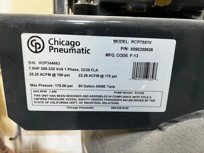 2015 CHICAGO PNEUMATIC COMPRESSORS RCP-7581V Lubricated Reciprocating Air Compressors | Complete Cutting Solutions (2)