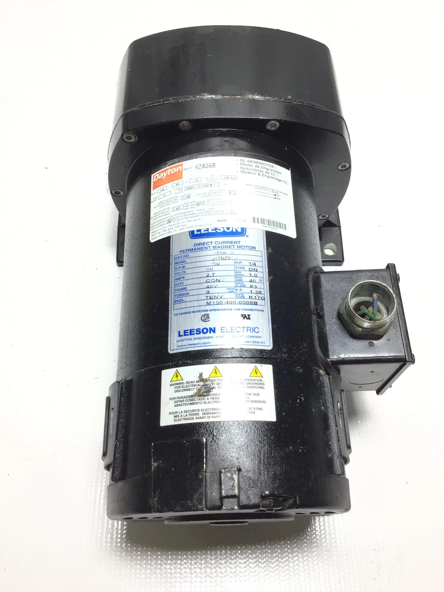 Leeson 017NZ53A Direct Current Permanent Magnet Motor