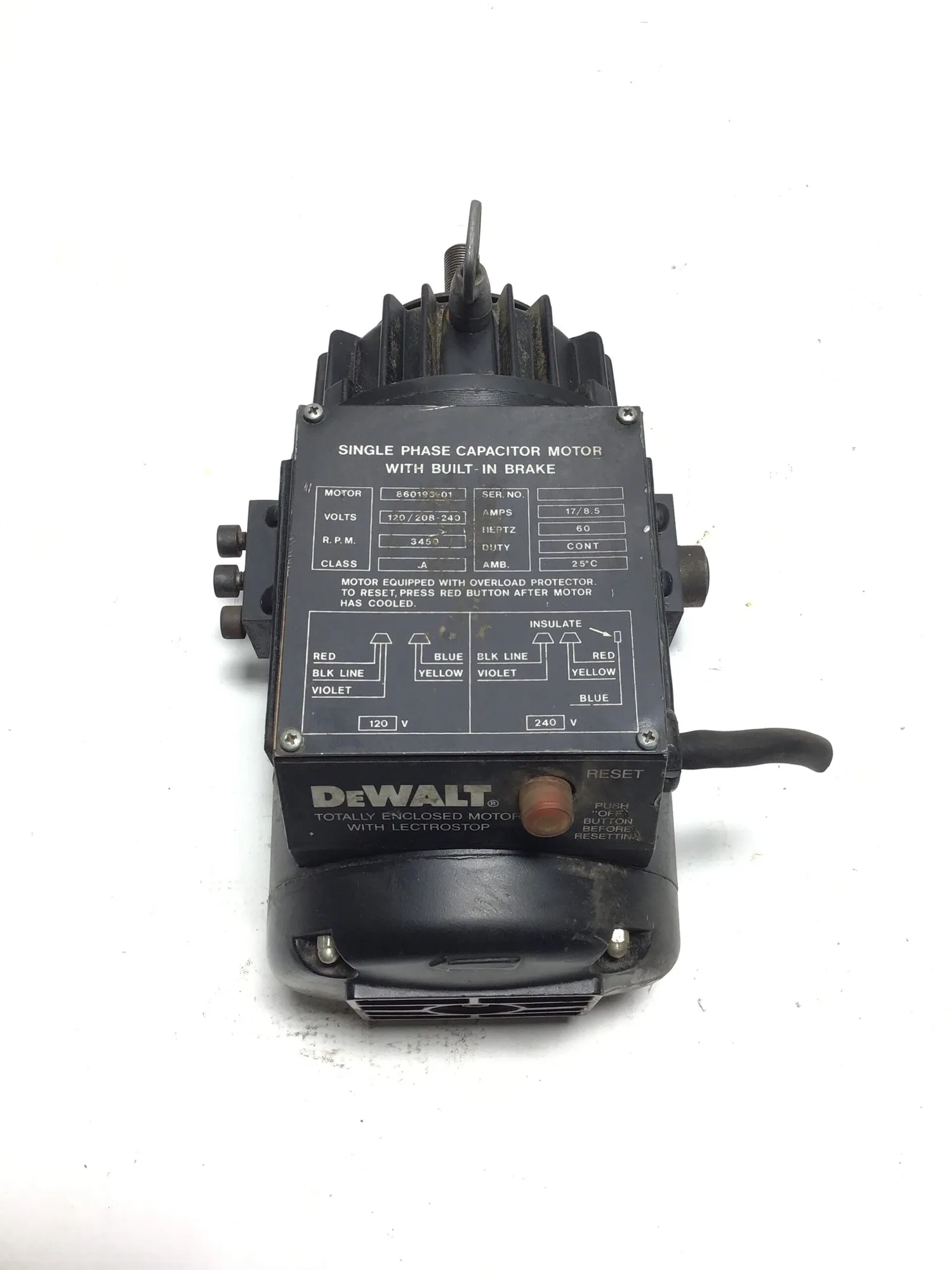 DeWalt 500150 Single Phase Capacitor Motor with Built-In Brake 3450RPM 3-1/2 HP