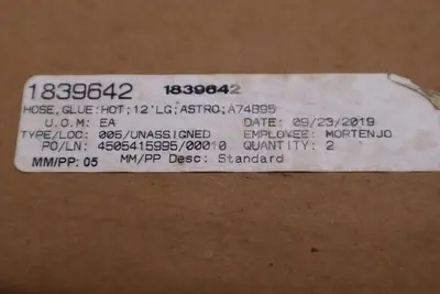 Astro Packaging A74B95 Hot Melt Glue 12’ Hose NEW IN BOX STOCK H295