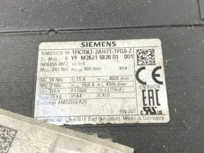 USED SIEMENS SIMOTICS S-1FK7 SERVO GEARED MOTOR, COMPACT 4500RPM