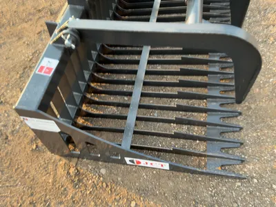 New JCT 84” Rock Bucket Grapple Skid Steer Attachment, Universal Quick Attach, Two Hydraulic Grapple...