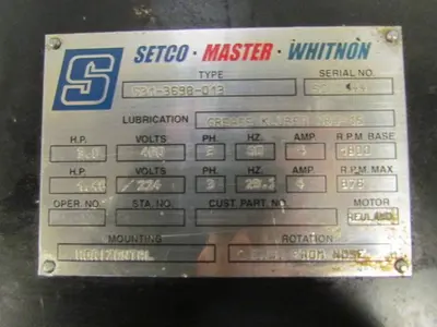 Setco Whitnon 531-3698-013 Motorized Spindle Base 3HP 1800RPM 460V Liquid Cooled