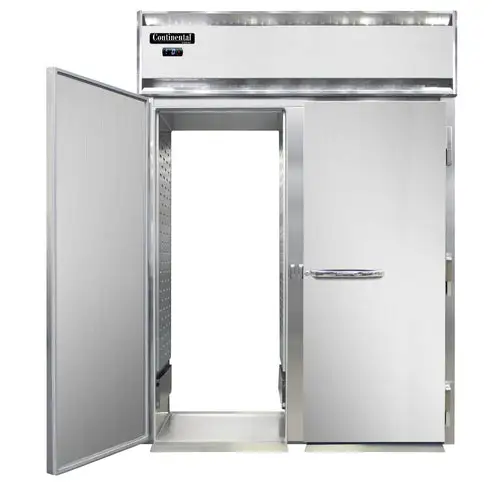 Continental D2FINRT 68 1/2" Designer Line Two Section Roll Thru Freezer, (4) Left/right Hinge Solid Doors, 115/208-230v