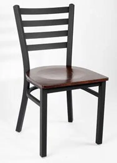Ladder Back Metal Chair, Walnut  OR Oak Finish Wood Seat