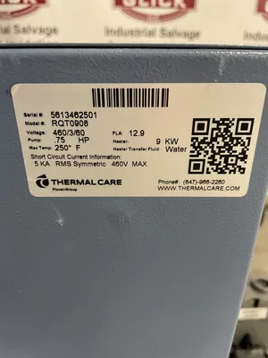 ThermalCare RQT0908 Aquatherm Mold Temperature Controller 0.75HP 480V 60Hz 3PH
