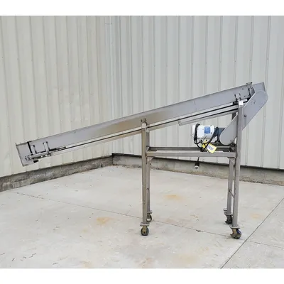 Used 8" Wide x 9' Long Stainless Steel Intralox Inclined Belt Conveyor