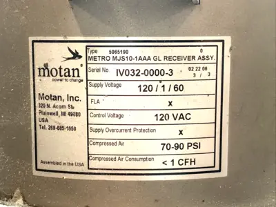 USED MOTAN METRO VACUUM RECEIVER ASSEMBLY W/ NUMATICS MODULE