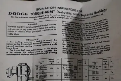 DODGE TORQUE-ARM 272246 REDUCERS WITH TAPERED BUSHINGS NSNP STOCK 2114C