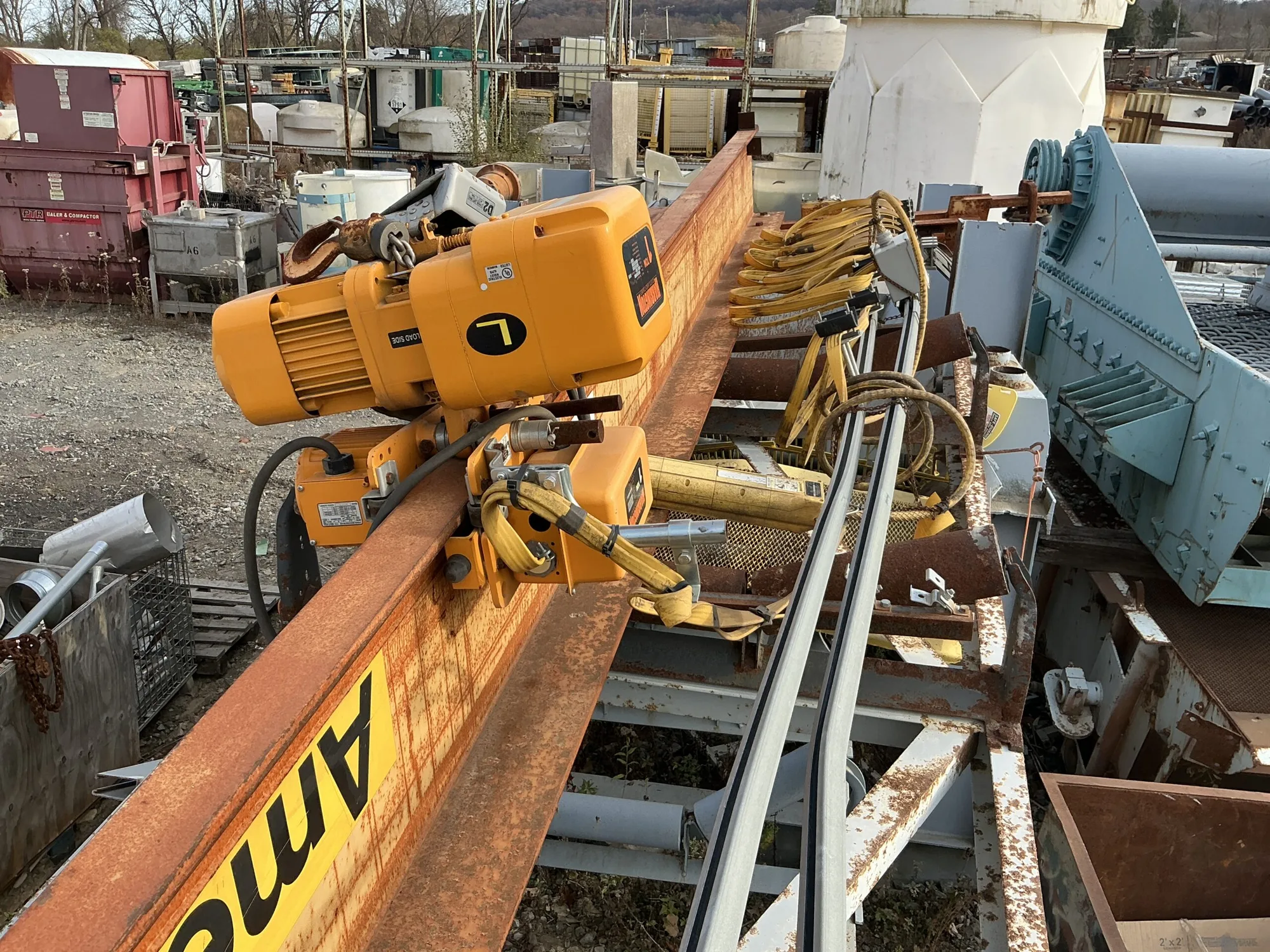 Yale 38′ Bridge Crane Harrington NER010L 1 Ton Electric Chain Hoist