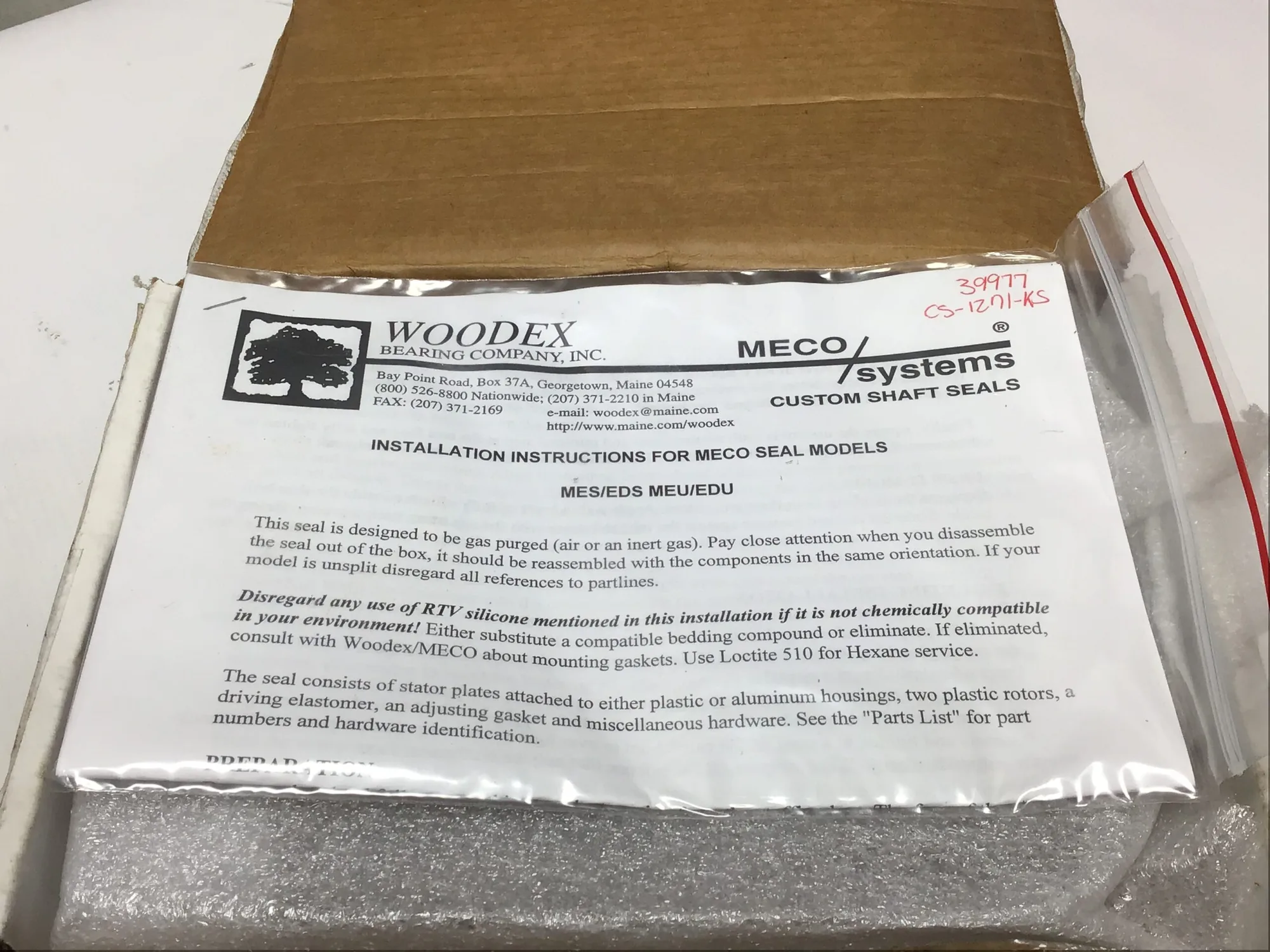 Meco MES/EDS MEU/EDU Shaft Seals with Momentive RTV 108 Translucent Adhesive