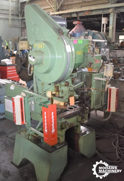 15 TON PERKINS “15S” HIGH-SPEED GAP FRAME PRESS w/MITSUBISHI VARI-SPEED DRIVE - PARTS FEEDER