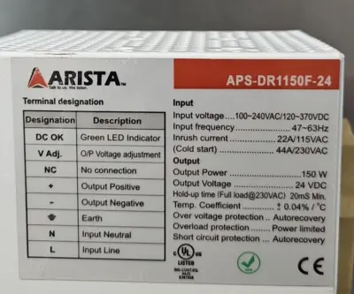 ARISTA APS-DR1150F-24 DIN-RAIL Power Supply 150W Output Power (BIN413)