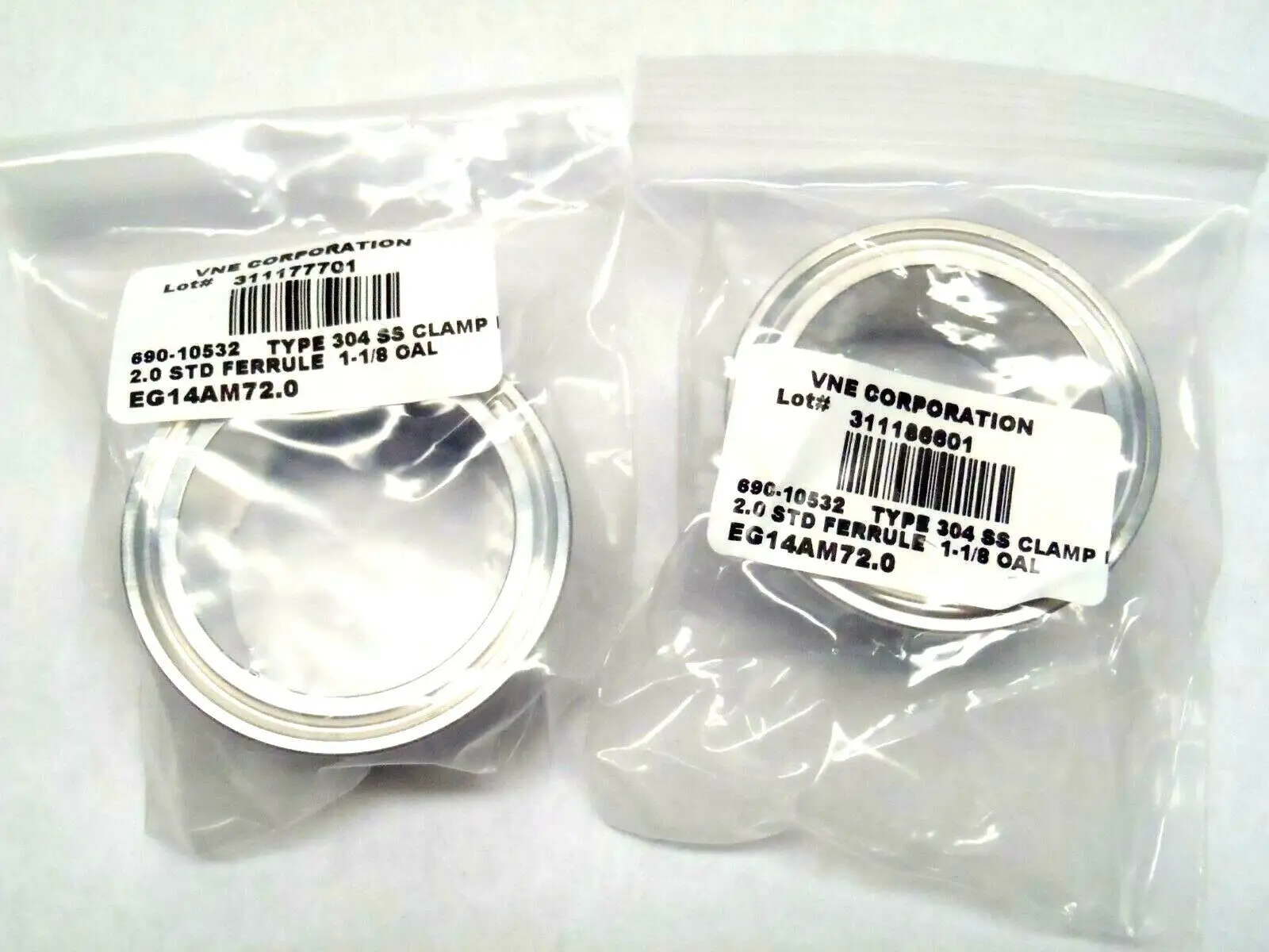 690-10532 | VNE  304 SS Adapter for 2" Tube x Butt-Weld, 1-1/8" L LOT OF 2 - New