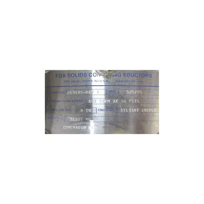Surplus 8" Stainless Fox Eductor Ventuir Assembly For Jet Mill Application