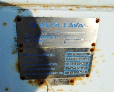 Alfa-Laval WSPX 303 TGP-71-60 concentrator skid.