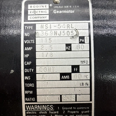 Used Bodine NSI-54RL Motors (misc) Indiana US | J&J Industrial Supply #678107