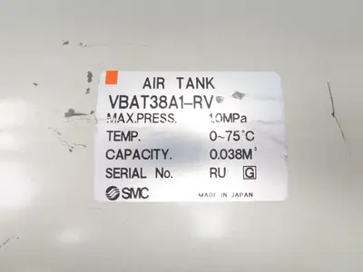 SMC VBAT38A1-RV Pneumatic Air Tank 1 Bar 145PSI 10 Gallon Capacity Compressed