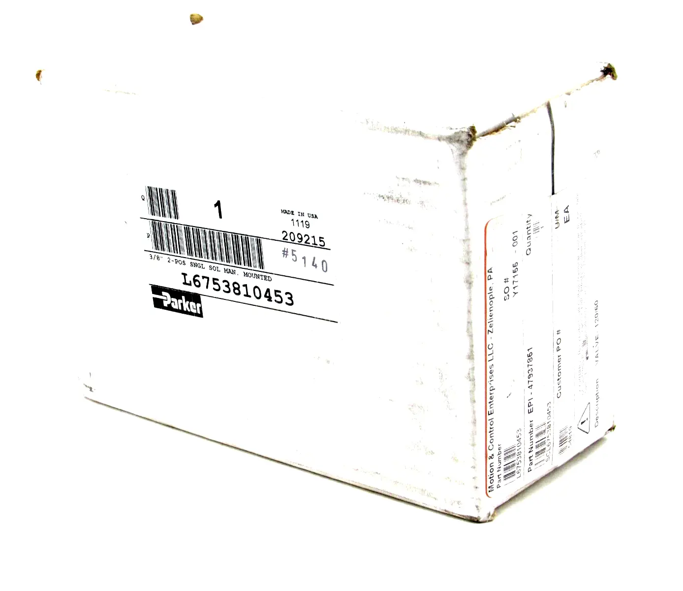 NEW PARKER L6753810453 PNEUMATIC VALVE 3/8"