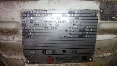 US Motors 5HP; 1185RPM; 460V; Frame: 254U D09 99126612 001 F