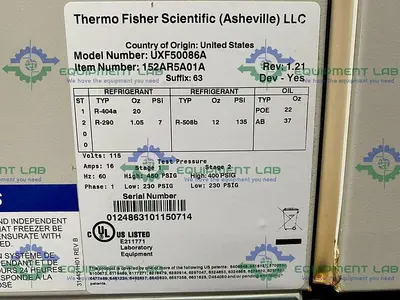 USED THERMO SCIENTIFIC REVCO UXF50086A -86 ºC LABORATORY FREEZER 24.1 CU FT 115V