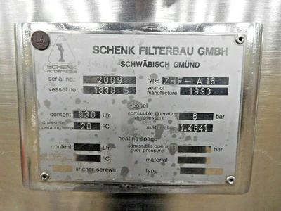 Used SCHENK ZHF-A16 Pressure Leaf Filters Ohio US | Equipment Recovery Corp. #1331211