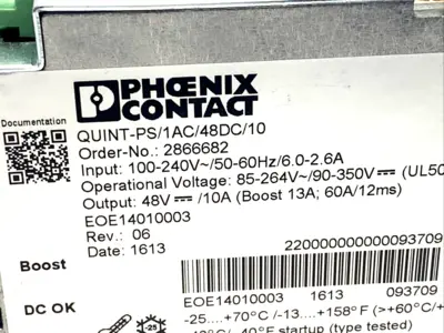 QUINT-PS/1AC/48DC/10,2866682 | Phoenix Contact QUINT-PS/1AC/48DC/10 Power Supply Unit 48VDC 10A 2866682 - Used